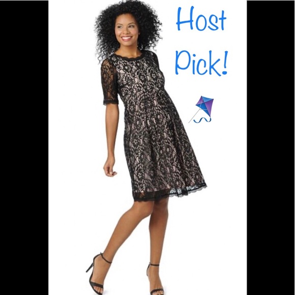 Motherhood Maternity Dresses & Skirts - Black Lace Dress Tan Cream Motherhood Maternity